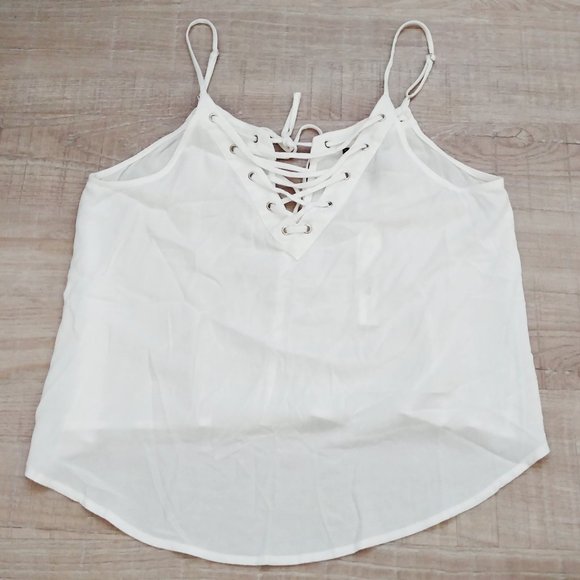NWT Aqua Ivory Blouse Tank Top Lace Up Tie Adjustable Straps Size Medium - Picture 1 of 3